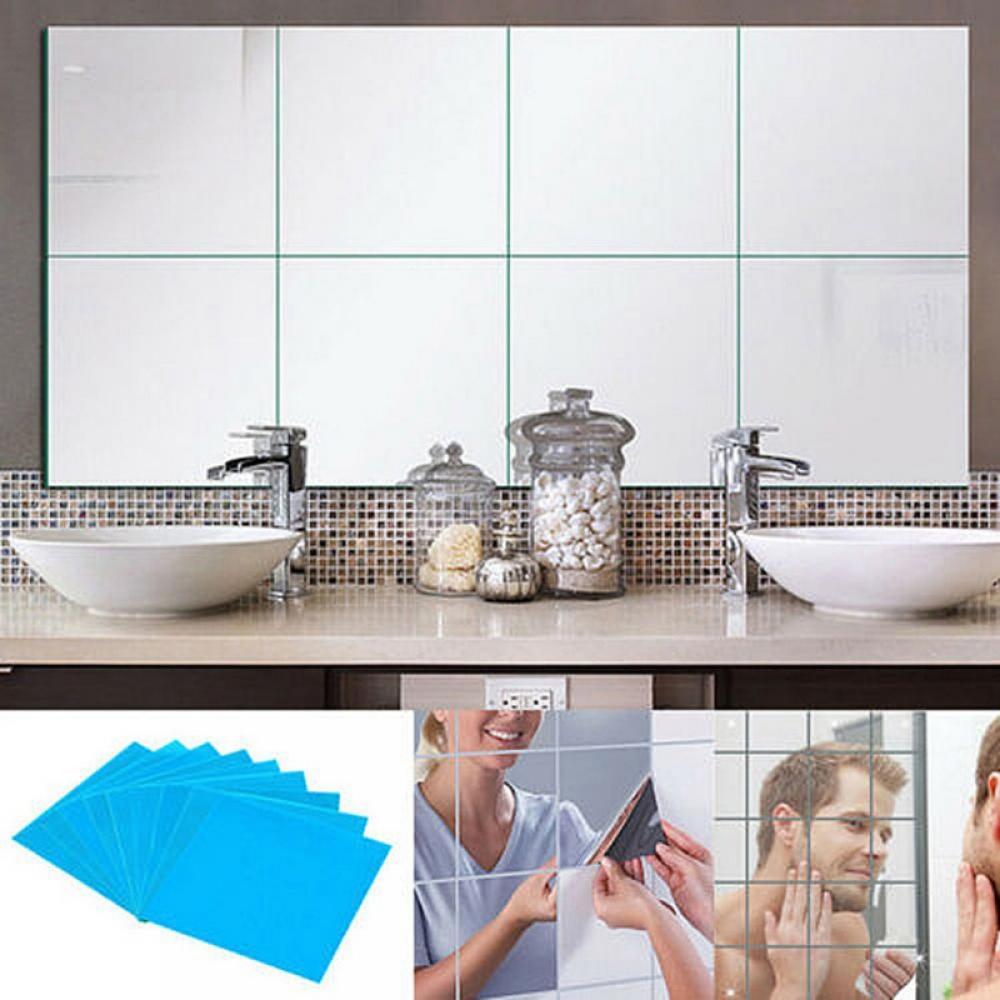 TINKER 16 Sheets Flexible Mirror Sheets Mirror Wall Stickers Self Adhesive  Plastic Mirror Tiles for Home Decor (The Blue Film Needs to be Peel Off) 